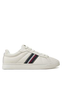 TOMMY HILFIGER - Tommy Hilfiger Sneakersy Icon Court Sneakers Stripes FW0FW08110 Biały. Kolor: biały. Materiał: skóra