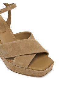 TOMMY HILFIGER - Tommy Hilfiger Sandały Suede Wrapped High Wedge FW0FW09218 Brązowy. Kolor: brązowy. Materiał: zamsz, skóra #3