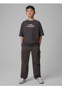 4f - 4F T-shirt loose z nadrukiem chłopięcy - szary 128 (7-8 lat). Okazja: na co dzień, na uczelnię. Kolor: szary. Materiał: dzianina, bawełna, materiał. Wzór: nadruk. Sezon: lato. Styl: casual, klasyczny #2