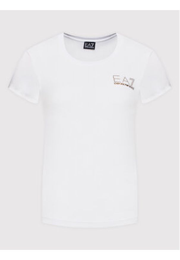 EA7 Emporio Armani T-Shirt 8NTT65 TJDQZ 1100 Biały Slim Fit. Kolor: biały. Materiał: bawełna