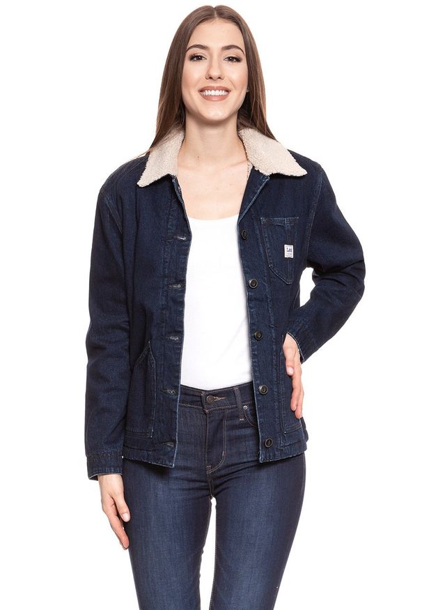 Lee - DAMSKA KURTKA JEANSOWA LEE SHERPA CHORE JACKET BROOME L54FCZXK 112112773. Materiał: jeans. Wzór: jednolity