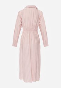 Renee - Różowa Wiskozowa Sukienka o Koszulowym Kroju z Marszczoną Talią Abilera. Okazja: na co dzień. Kolor: różowy. Materiał: wiskoza. Wzór: paski. Typ sukienki: koszulowe. Styl: casual, elegancki, klasyczny #3