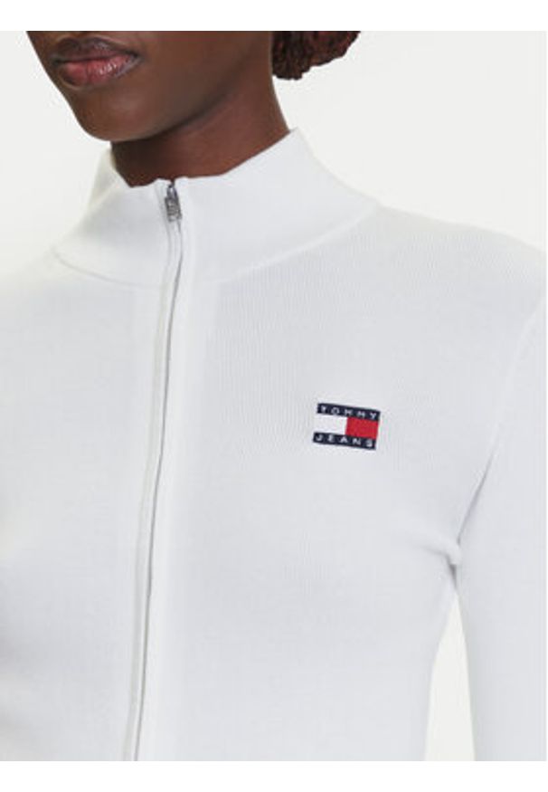 Tommy Jeans Kardigan DW0DW20967 Biały Slim Fit. Kolor: biały. Materiał: syntetyk, bawełna