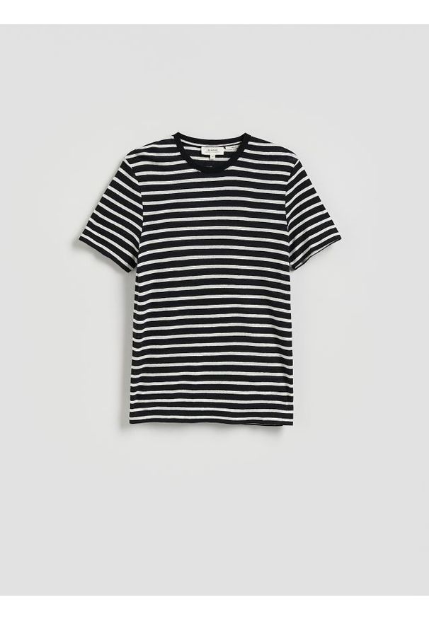 Reserved - T-shirt regular z lnem - czarny. Kolor: czarny. Materiał: len