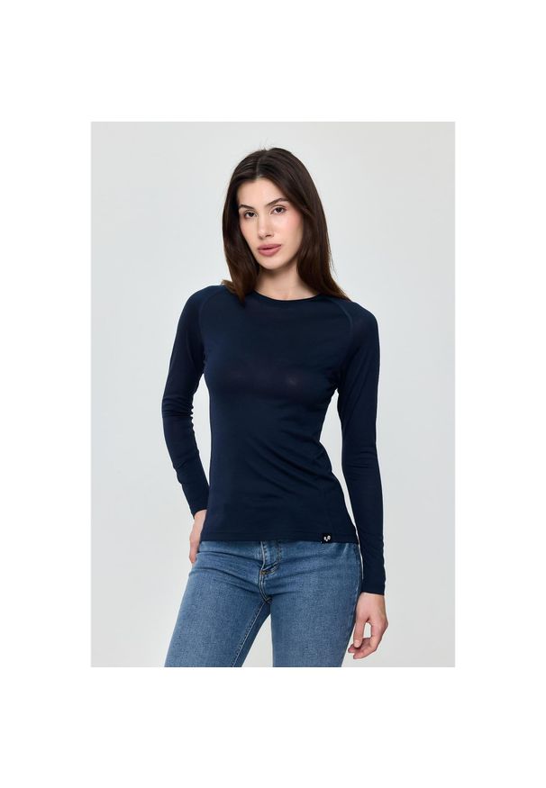 WOOLONA - Kona - Cienka Koszula z Długim Rękawem (100% Wełny Merino). Kolor: niebieski. Materiał: wełna. Długość rękawa: długi rękaw. Długość: długie. Sport: turystyka piesza