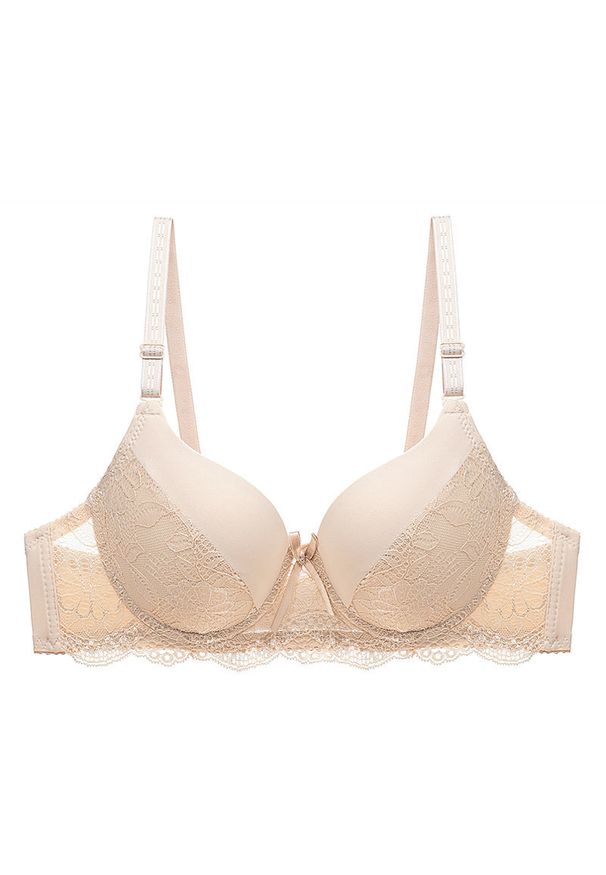 Intica - Biustonosz push-up z usztywnieniem i subtelnymi zdobieniami Veritchka. Kolor: beżowy. Materiał: tkanina. Rodzaj stanika: push-up. Wzór: aplikacja