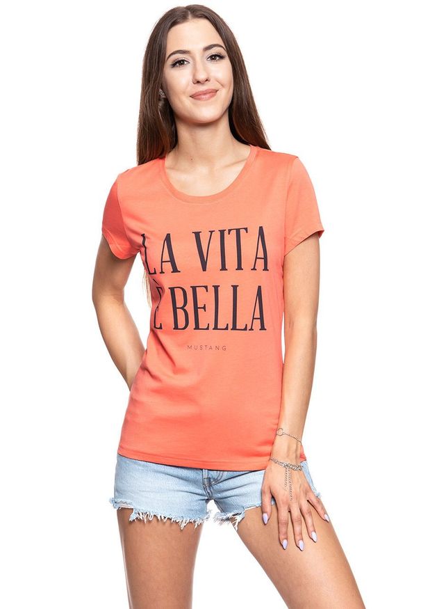 Mustang - MUSTANG T SHIRT DAMSKI Alexia C Print Persimmon 1009053 8139. Wzór: nadruk