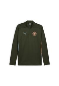 Puma - Męska bluza treningowa Manchester City z zamkiem 1/4 PUMA Myrtle Bold Blue Green. Kolor: zielony, niebieski, wielokolorowy. Sport: piłka nożna