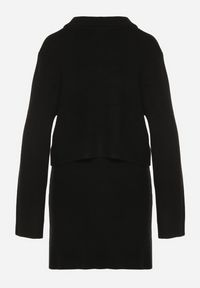 Born2be - Czarny Komplet Dzianinowy z Wiskozą Kardigan na Guziki i Spódnica Ollisala. Kolor: czarny. Materiał: dzianina, wiskoza #2