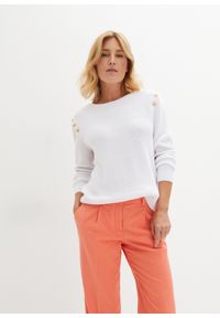 bonprix - Sweter z guzikami. Kolor: biały. Styl: elegancki