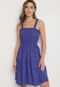 Born2be - Niebieska Rozkloszowana Sukienka na Ramiączkach z Wiskozy Miravelia. Okazja: na co dzień. Typ kołnierza: dekolt kwadratowy. Kolor: niebieski. Materiał: wiskoza. Długość rękawa: na ramiączkach. Typ sukienki: proste. Styl: casual #5