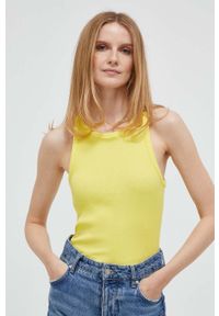 United Colors of Benetton top damski kolor żółty. Kolor: żółty. Materiał: dzianina, prążkowany. Długość rękawa: na ramiączkach #1