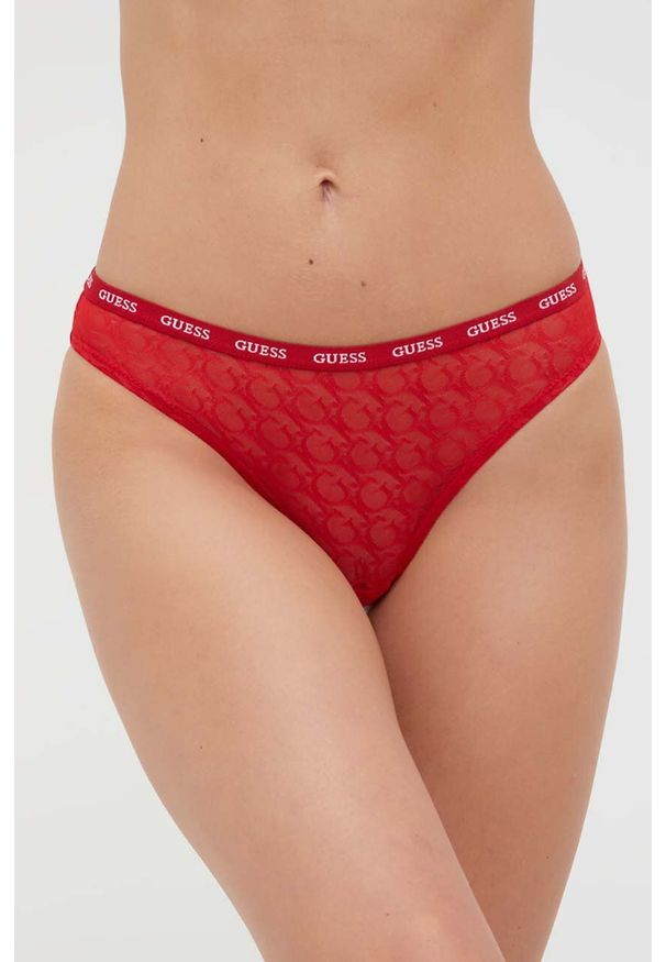 Guess figi kolor czerwony z koronki. Kolor: czerwony. Materiał: koronka. Wzór: koronka