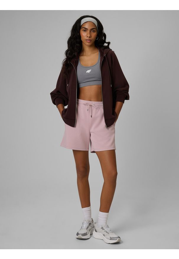 4f - 4F Spodenki dresowe z modalem damskie - różowe L. Stan: podwyższony. Kolor: różowy. Materiał: dresówka. Sezon: lato