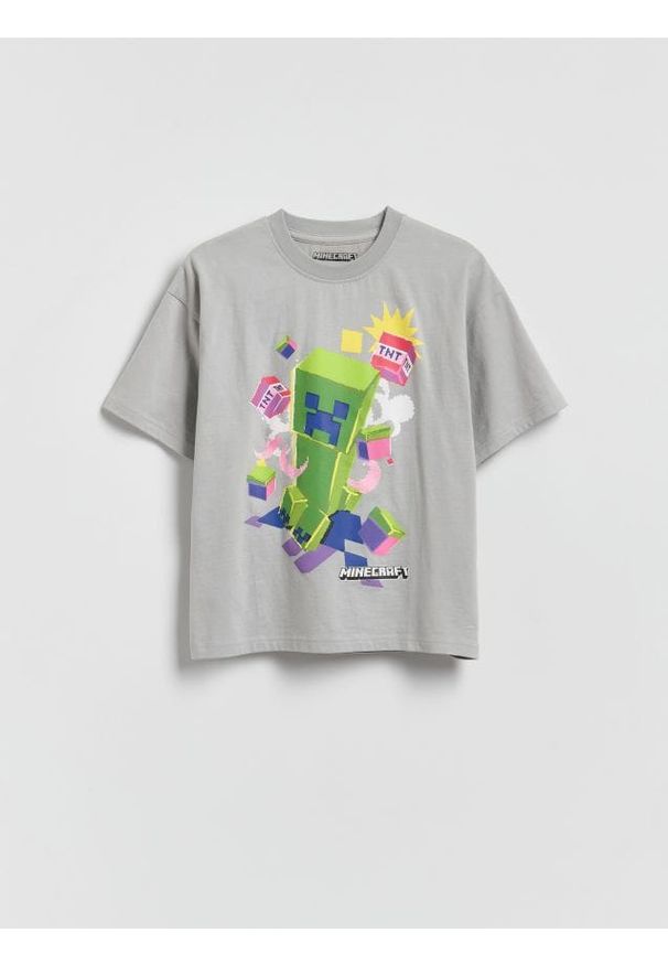 Reserved - Bawełniany t-shirt Minecraft - jasnoszary. Kolor: szary. Materiał: bawełna