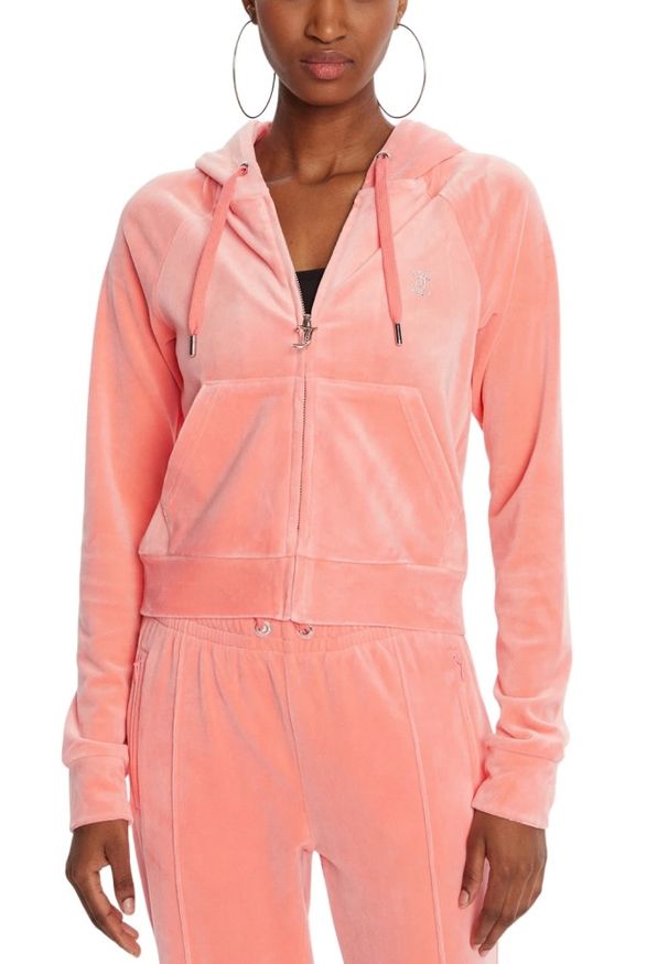 Juicy Couture - JUICY COUTURE Brzoskwiniowa damska bluza damska Madison Hoodie, Rozmiar M. Okazja: na co dzień. Kolor: różowy. Materiał: materiał. Styl: klasyczny, casual