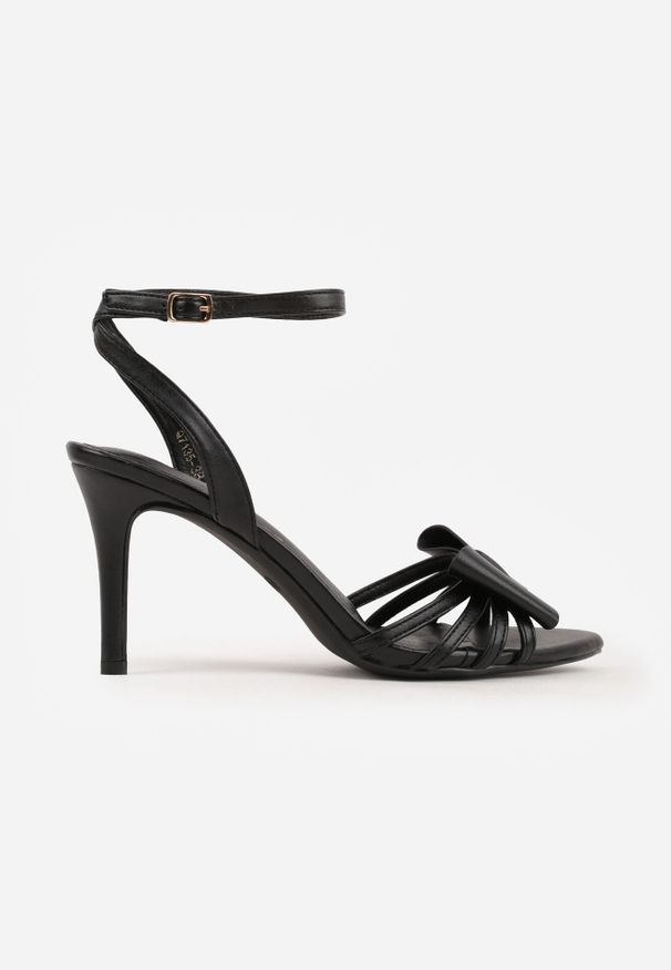 Born2be - Czarne Sandały VICES na Szpilce z Kokardką Rosedust. Okazja: na wesele, na ślub cywilny. Zapięcie: sprzączka. Kolor: czarny. Wzór: aplikacja. Obcas: na szpilce. Styl: elegancki, klasyczny