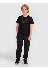 4f - 4F T-shirt regular z nadrukiem chłopięcy - czarny 146 (10-11 lat). Okazja: na co dzień. Kolor: czarny. Materiał: jersey, bawełna, materiał. Długość rękawa: krótki rękaw. Długość: krótkie. Wzór: nadruk. Sezon: lato. Styl: sportowy, klasyczny, casual