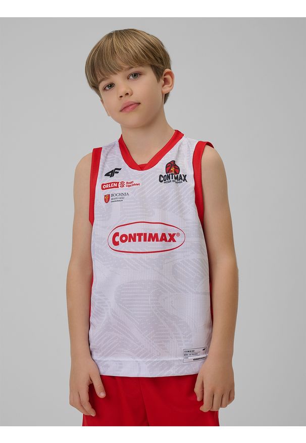 4f - 4F Koszulka meczowa replika domowa z sezonu 2025/26 dziecięca 4F x MOSiR Bochnia - biała 122/128 (6-8 lat). Kolor: biały. Materiał: materiał. Wzór: nadruk. Sezon: lato. Sport: bieganie, fitness