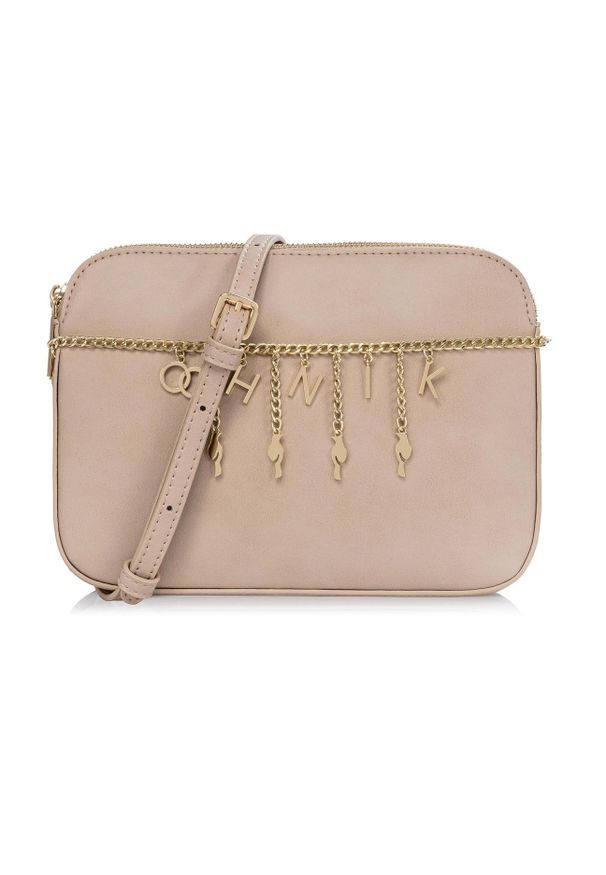 Ochnik - Torebka damska z monogramem. Kolor: beżowy. Materiał: skórzane. Styl: klasyczny. Rodzaj torebki: na ramię