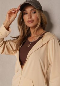 Renee - Beżowy Luźny Komplet Dresowy Szerokie Spodnie i Bluza z Kapturem Gossame. Kolor: beżowy. Materiał: dresówka #5