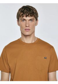 Big-Star - Koszulka męska z kieszonką brązowa Carbon 802. Okazja: na co dzień. Kolor: brązowy. Materiał: jeans, bawełna, dzianina. Wzór: aplikacja. Styl: klasyczny, casual #7