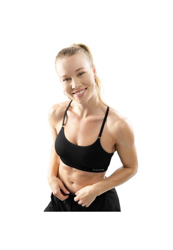 SIROKO - Damski bezszwowy biustonosz sportowy Fitness Siroko Ness. Kolor: czarny. Materiał: materiał, tkanina. Sport: fitness