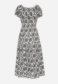 Born2be - Czarna Sukienka z Bawełną i Bufiastymi Rękawami Revilee. Okazja: na spacer, na co dzień. Kolor: czarny. Materiał: bawełna. Wzór: aplikacja. Styl: elegancki, casual #4