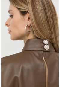 Custommade bluzka skórzana damska kolor brązowy gładka. Okazja: na co dzień. Typ kołnierza: kołnierzyk stójkowy. Kolor: brązowy. Materiał: skóra. Wzór: gładki. Styl: casual #4