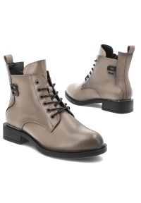 Szare Botki Vinceza Ocieplane Buty Damskie. Zapięcie: sznurówki. Kolor: szary. Materiał: skóra, materiał. Szerokość cholewki: normalna. Sezon: zima, jesień. Obcas: na obcasie. Styl: klasyczny, elegancki. Wysokość obcasa: niski #3