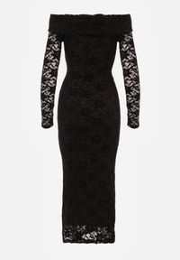 Renee - Czarna Koronkowa Sukienka Bodycon z Odkrytymi Ramionami i Supłem Aethanise. Okazja: na imprezę. Kolor: czarny. Materiał: koronka. Typ sukienki: bodycon, z odkrytymi ramionami. Styl: elegancki #5