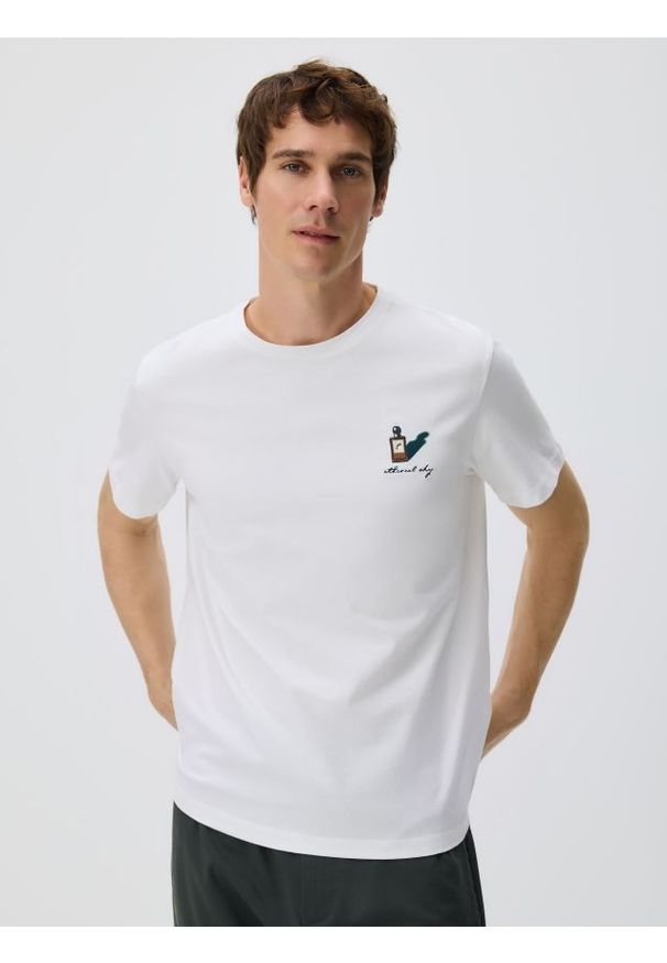 Reserved - T-shirt regular z bawełny merceryzowanej - biały. Kolor: biały. Materiał: bawełna