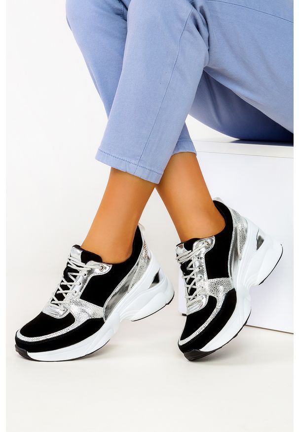 Filippo - Czarne sneakersy filippo skórzane buty sportowe sznurowane dp2056/21bk si. Kolor: srebrny, wielokolorowy, czarny. Materiał: skóra