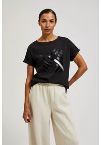 MOODO - T-shirt z geometrycznym wzorem i okrągłym dekoltem czarny. Kolor: czarny. Wzór: geometria