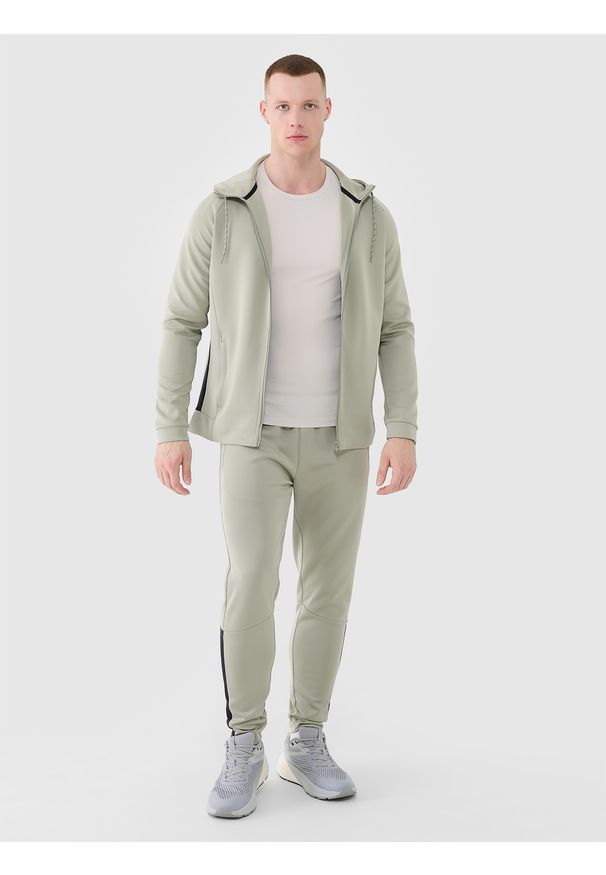 4f - 4F Longsleeve treningowy szybkoschnący męski - beżowy L. Kolor: beżowy. Materiał: dzianina, włókno, syntetyk, materiał, elastan. Długość rękawa: długi rękaw. Długość: długie. Wzór: gładki, ze splotem, jednolity. Sport: fitness