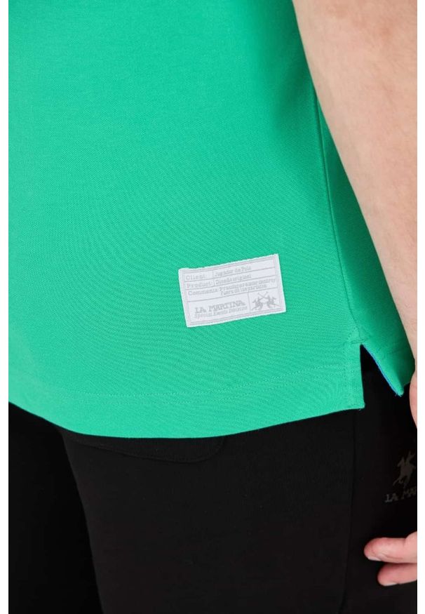 La Martina - LA MARTINA Zielone męskie polo z dużym logo, Rozmiar M. Typ kołnierza: polo. Kolor: zielony