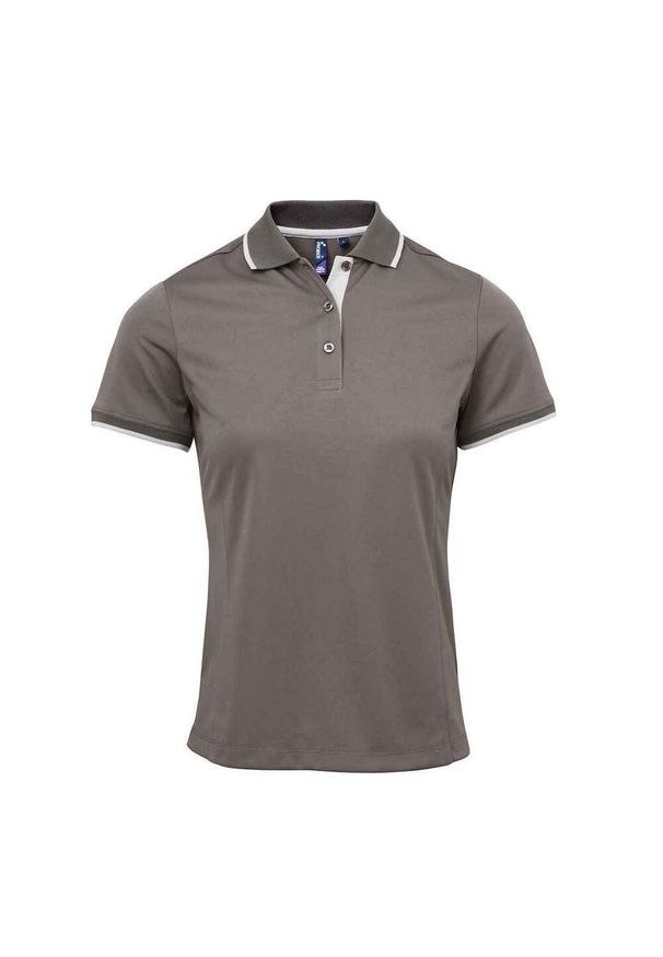 PREMIER - Damska Koszulka Polo Coolchecker W Kontrastowym Kolorze. Typ kołnierza: polo. Kolor: szary