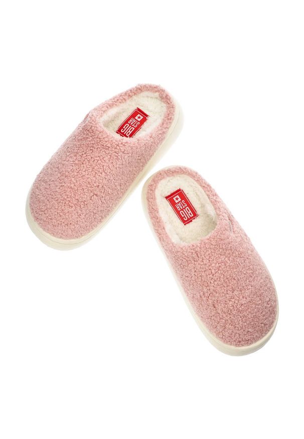 Big-Star - Różowe Klapki Big Star Wygodne Ocieplane Kapcie Damskie. Okazja: do domu, na co dzień. Kolor: różowy. Materiał: futro, materiał, syntetyk. Szerokość cholewki: normalna. Wzór: aplikacja. Styl: casual