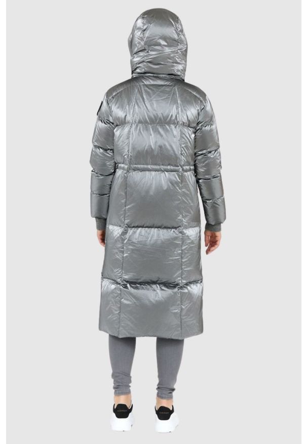 Blauer USA - BLAUER Srebrny puchowy płaszcz damski Naomi z odpinanym kapturem, Rozmiar S. Kolor: srebrny. Materiał: puch, poliamid