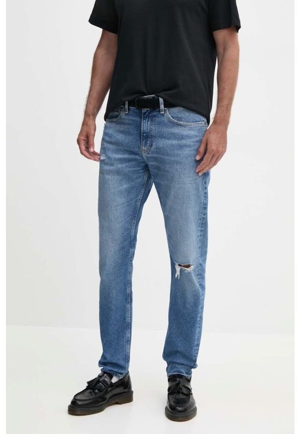 Calvin Klein - CALVIN KLEIN Błękitne męskie jeansy Slim Taper, Rozmiar 36/32. Kolor: niebieski. Styl: elegancki