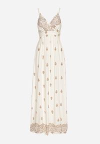 Born2be - Kremowo-Beżowa Bawełniana Sukienka Rozkloszowana z Kopertowym Dekoltem i Wiązaniem Revevra. Okazja: na randkę, na co dzień. Typ kołnierza: dekolt kopertowy. Kolor: beżowy. Materiał: bawełna. Długość rękawa: na ramiączkach. Typ sukienki: kopertowe. Styl: casual #7