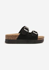 Born2be - Czarne Klapki na Grubej Podeszwie z Dwoma Paskami Dolarielle. Okazja: na co dzień. Kolor: czarny. Materiał: jeans. Wzór: paski. Sezon: lato. Styl: klasyczny, casual #5