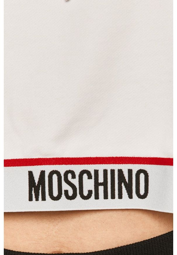 Moschino Underwear - Bluza. Okazja: na co dzień. Typ kołnierza: kaptur. Kolor: biały. Materiał: dzianina. Wzór: nadruk. Styl: casual