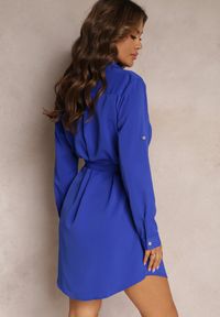 Renee - Granatowa Koszulowa Sukienka Mini z Wiązanym Paskiem Andreola. Kolor: niebieski. Materiał: materiał, tkanina, wiskoza. Typ sukienki: koszulowe. Długość: mini #5