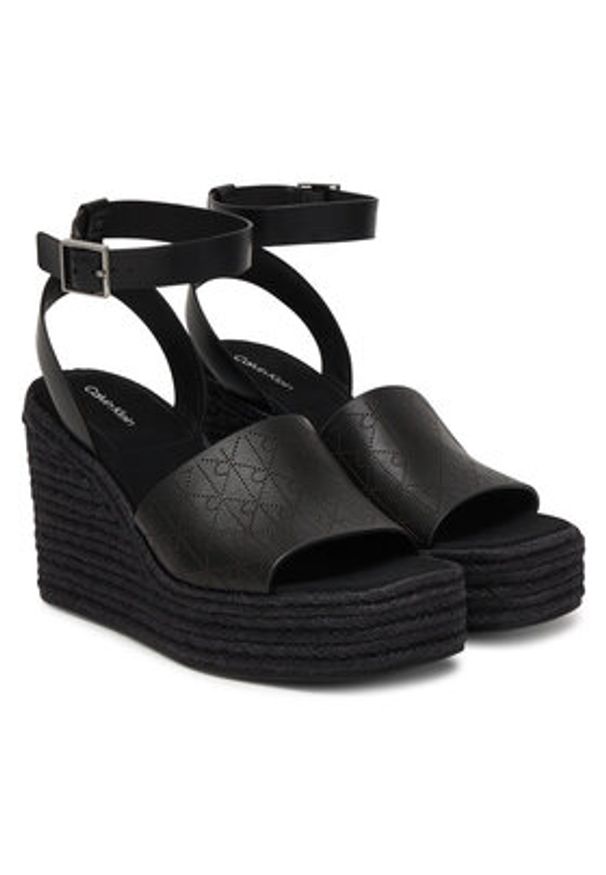 Calvin Klein Espadryle Wedge Espad 70 Aop Lth HW0HW03138 Czarny. Kolor: czarny. Materiał: skóra