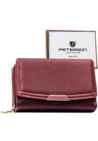 Portfel damski ze skóry ekologicznej w fioletowym kolorze wyposażony w system RFID - Peterson. Kolor: fioletowy. Materiał: skóra ekologiczna #1