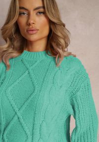 Renee - Zielony Klasyczny Sweter z Modnym Splotem Wykończony Ściągaczami Viala. Kolor: zielony. Wzór: ze splotem. Sezon: zima. Styl: klasyczny #5