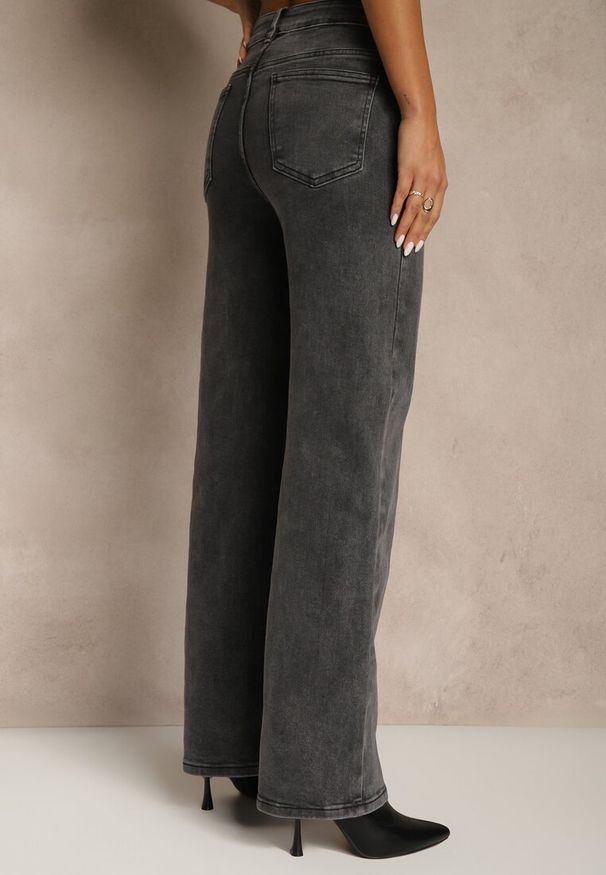 Renee - Szare Jeansy Wide Leg High Waist Mevandria. Okazja: na co dzień, na randkę. Stan: podwyższony. Kolor: szary. Styl: casual