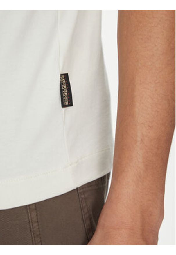 Napapijri T-Shirt S-box Logo NP0A4I3L Écru Regular Fit. Materiał: bawełna