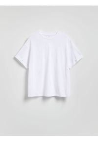 Reserved - T-shirt z nadrukiem na plecach - biały. Kolor: biały. Materiał: dzianina, bawełna. Wzór: nadruk #1